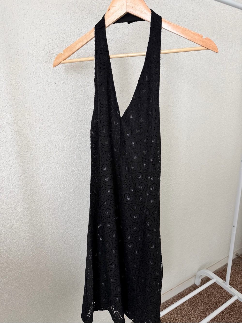 Love Moschino Black Heart-shaped Lace Halter V-Neck Dress